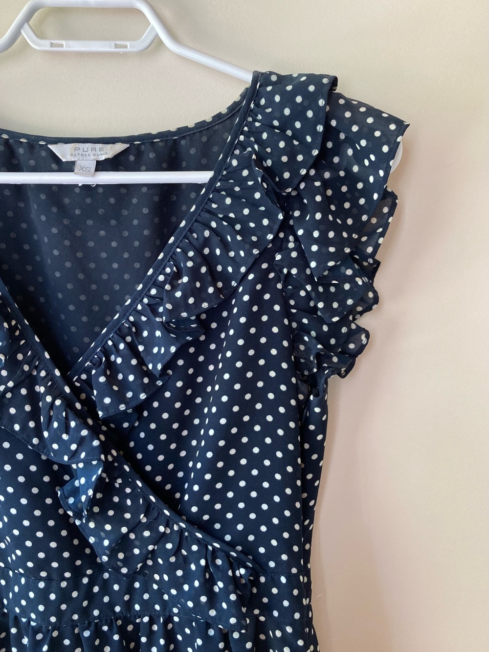 ALFRED SUNG Navy Polka Dot Dress